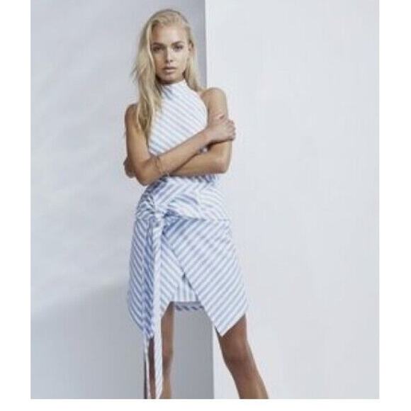 Womens Blue White Stripe Mini Wrap Skirt Small Asymmetric Tie Waist Nautical - Picture 3 of 14